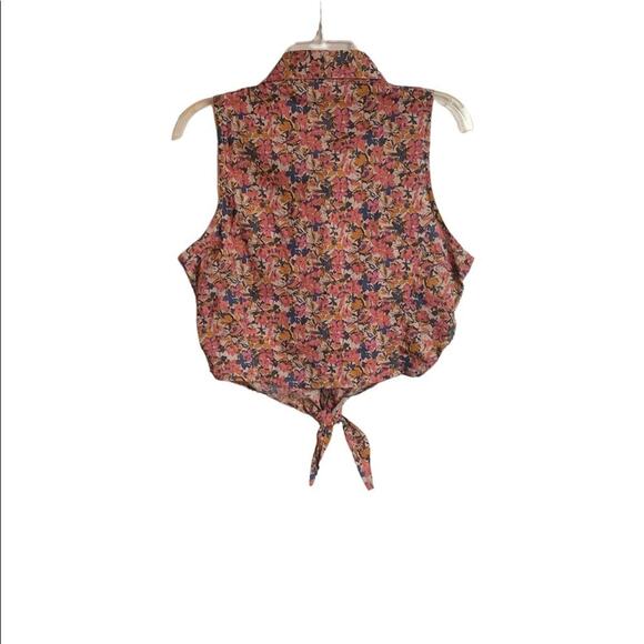 PASSPORT Women’s Flowered Sleeveless Button Down Tie Retro Crop Top / Size: L - Picture 2 of 6